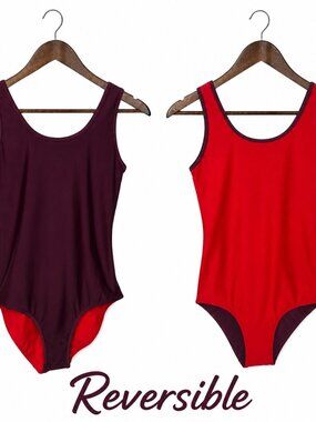 Coolibar Womens One Piece Reversible Tank Swimsuit Size 10 Purple Red UPF 50+